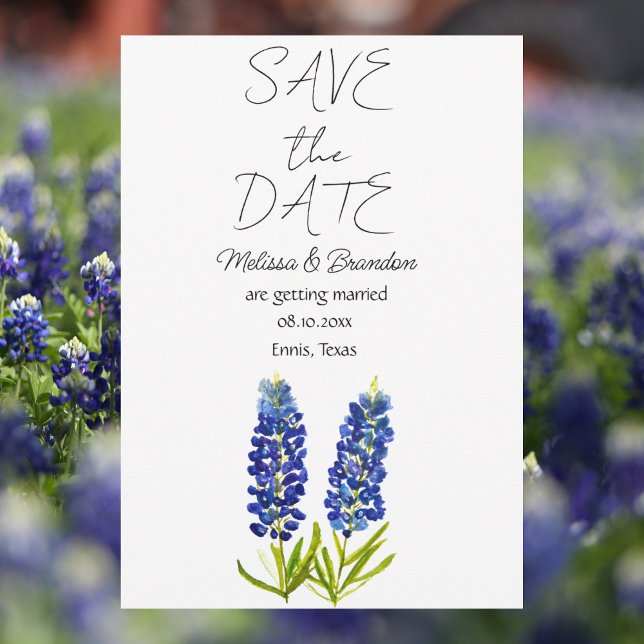 Bluebonnets Blue Floral Texas Rustikale Hochzeit Einladung (Von Creator hochgeladen)
