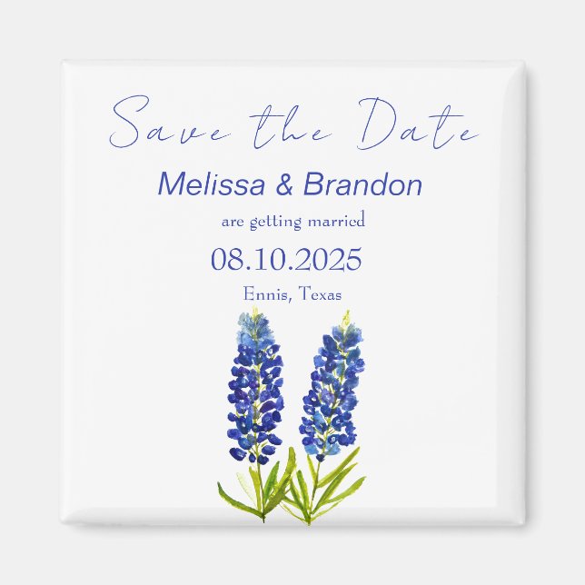 Bluebonnets Blue Floral Texas Rustikale Hochzeit Magnet (Vorne)