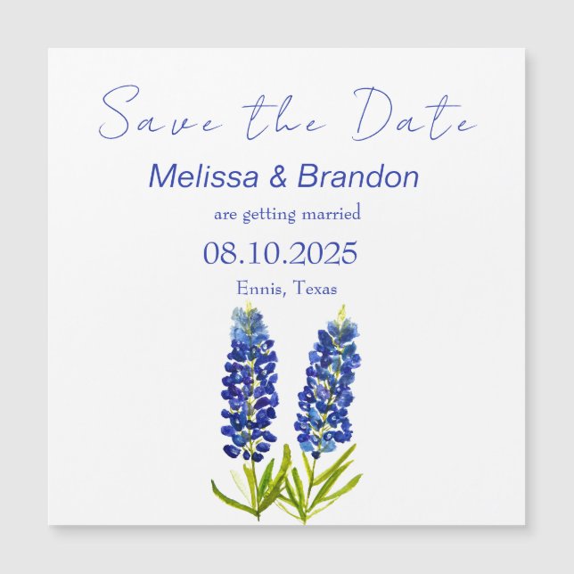 Bluebonnets Blue Floral Texas Rustikale Hochzeit Magnetkarte (Vorderseite)