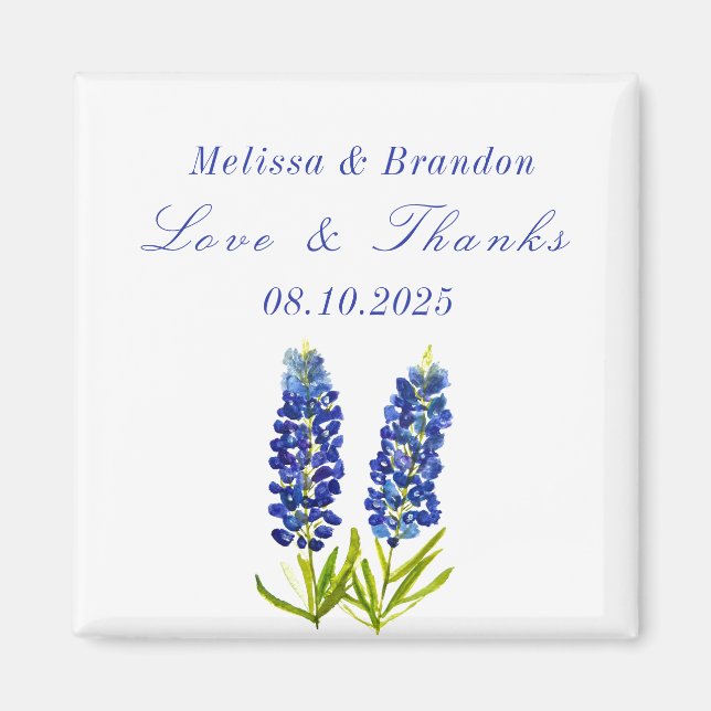 Bluebonnets Blue Floral Texas Wedding Vielen Dank Magnet (Vorne)