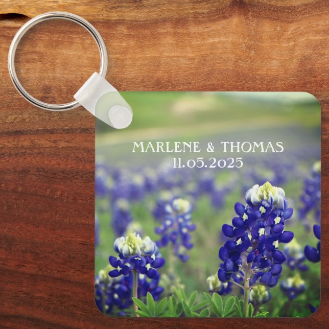 Bluebonnets Blue Flowers Texas Floral Wedding Schlüsselanhänger (Vorderseite)