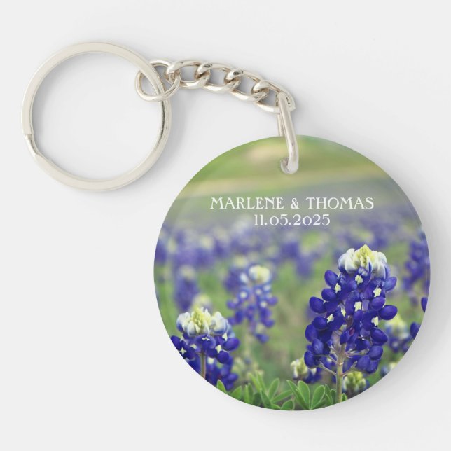 Bluebonnets Blue Flowers Texas Floral Wedding Schlüsselanhänger (Vorderseite)