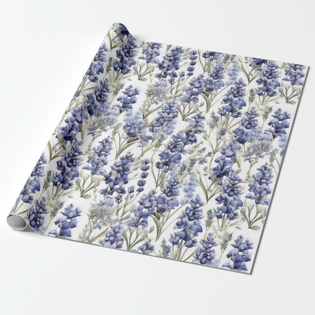 Bluebonnets Blume Blue Watercolor-Wildblumen Geschenkpapier (Ungerollt)