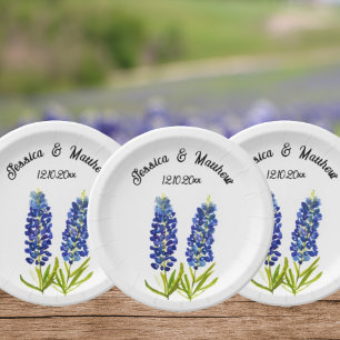 Bluebonnets Blütenblühende Boho Wasserfarbenhochze Pappteller