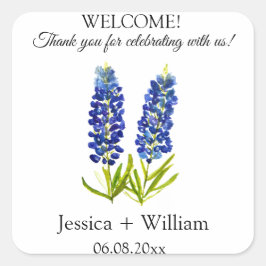 Bluebonnets Braut und Groom Rustikale Moderne Hoch Quadratischer Aufkleber