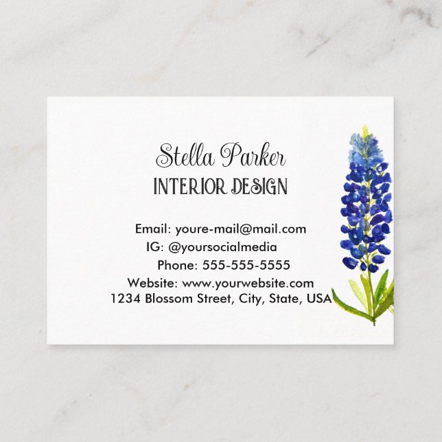 Bluebonnets Elegant Floral Texas Business Card Visitenkarte (Rückseite)