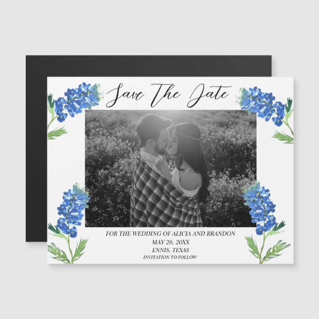 Bluebonnets Foto Wedding Spring Floral Magnet (Vorne/Hinten)