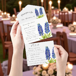 Bluebonnets Lupine Blue Watercolor Texas Wedding All In One Einladung
