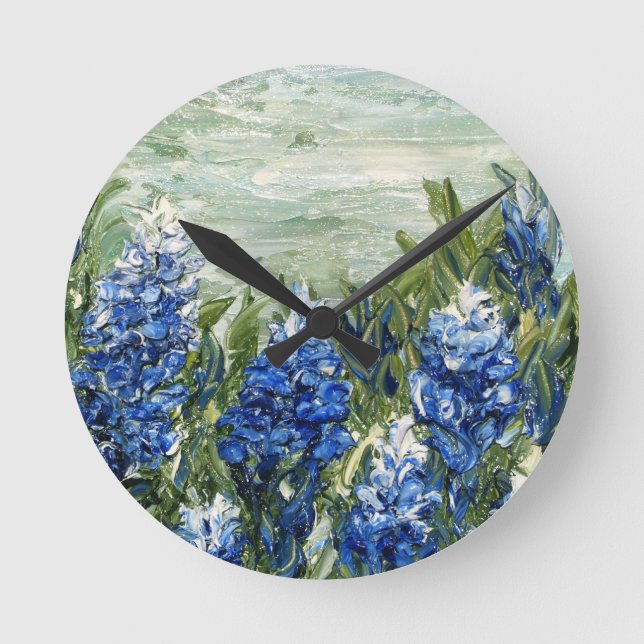 Bluebonnets Runde Wanduhr (Vorderseite)