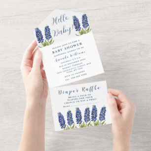 Bluebonnets Texas Baby Duwer Gender neutral All In One Einladung