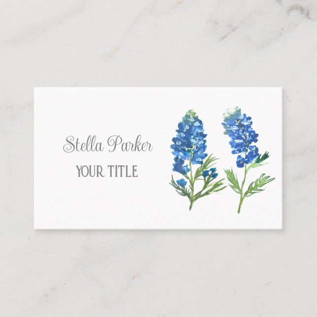 Bluebonnets Texas Blue Floral Business Card Visitenkarte (Vorderseite)