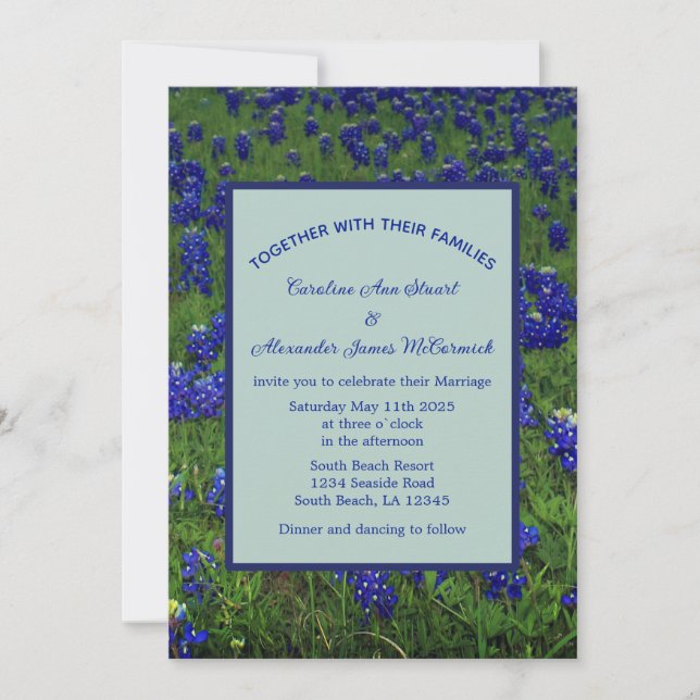 Bluebonnets Texas Blue Floral Elegante Hochzeit Einladung (Vorderseite)