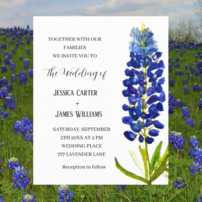 Bluebonnets Texas Blue Watercolor Floral Wedding (Von Creator hochgeladen)
