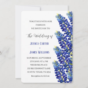 Bluebonnets Texas Blue Watercolor Floral Wedding Einladung