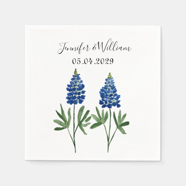 Bluebonnets Texas Blume Aquarell Blumenzehen Serviette (Vorderseite)