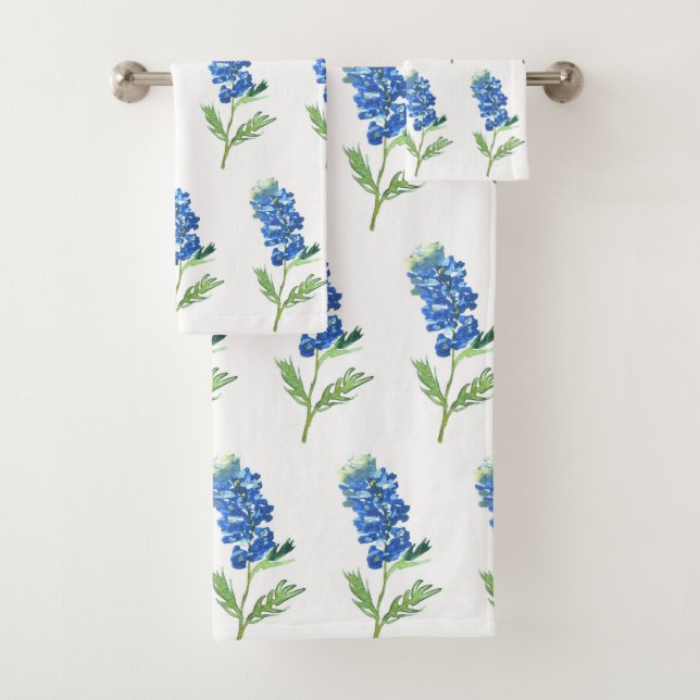 Bluebonnets Texas Staat Blauer Blumen Wasserfarbe Badhandtuch Set (Insitu)