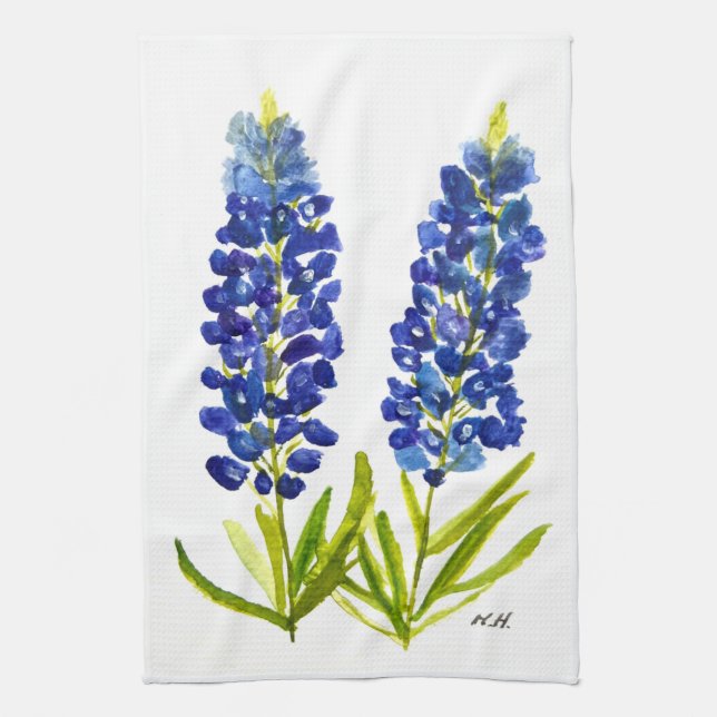Bluebonnets Texas Staat Blume Lupine Geschirrtuch (Vertikal)