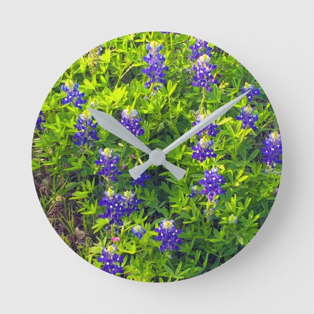 Bluebonnets Texas Staat Blume Wildblumen Foto Runde Wanduhr (Vorderseite)