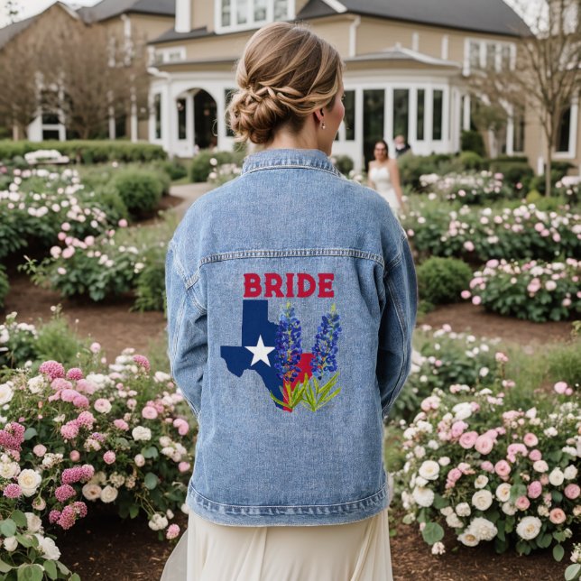 Bluebonnets Texas Staat Floral Wedding Bride Jeansjacke (Hochzeit Rückseite)