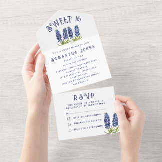 Bluebonnets Texas Wildblumen Sweet 16 Sechzehn All In One Einladung