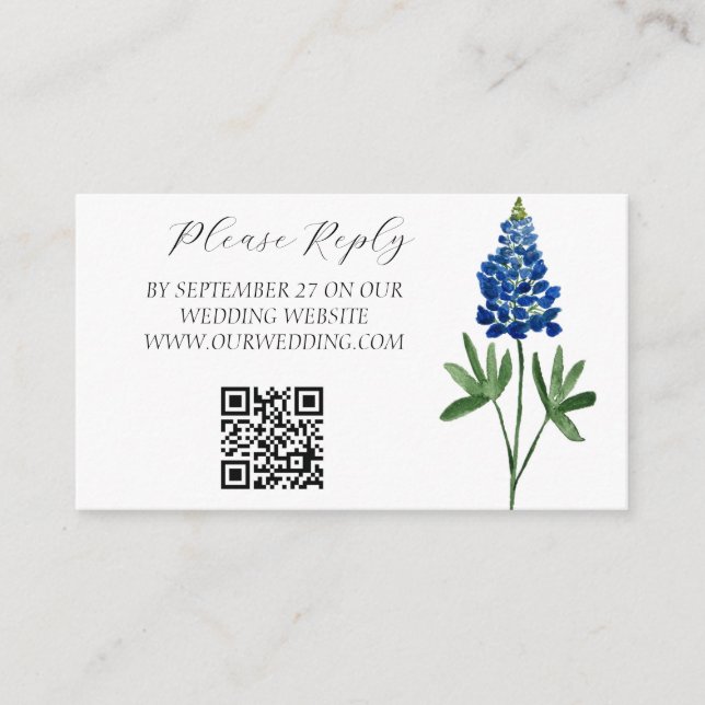 Bluebonnets Wasserfarbene Blume Blumenhochzeit Begleitkarte (Vorderseite)