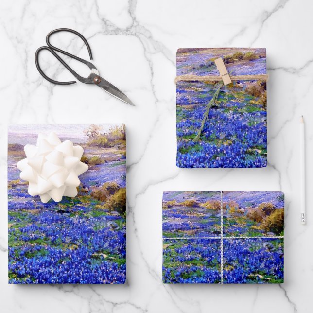 Bluebonnets Wrapping Paper Flat Sheet Set 3 Geschenkpapier Set (Vorderseite)