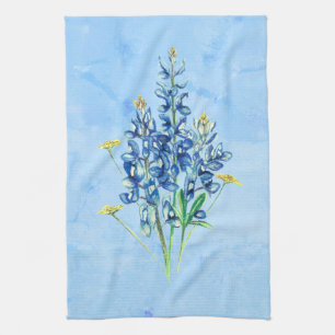 Bluebonnets zum blauen Hintergrund Geschirrtuch