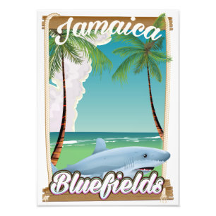 Bluefields, Jamaika Beach Ferien Poster. Fotodruck