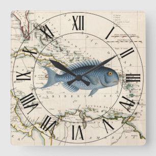 Bluefish~West Indies~Caribbean 1785 Nautical Map ~ Quadratische Wanduhr
