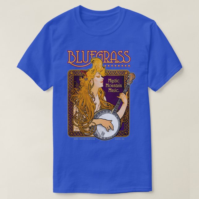 Bluegrass Alphonse Mucha Inspiriert Banjo Girl T-Shirt (Design vorne)