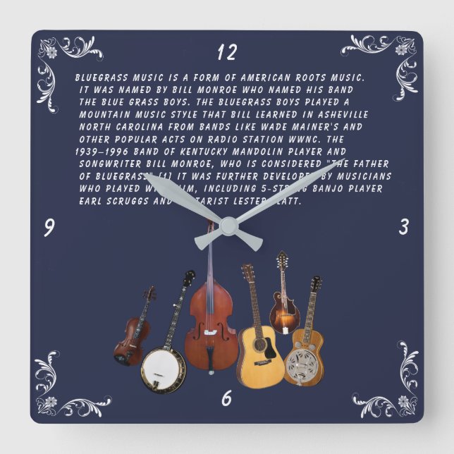 BLUEGRASS-BAND QUADRATISCHE WANDUHR (Vorderseite)