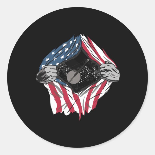 Bluegrass Banjo America USA Flag Runder Aufkleber (Vorderseite)