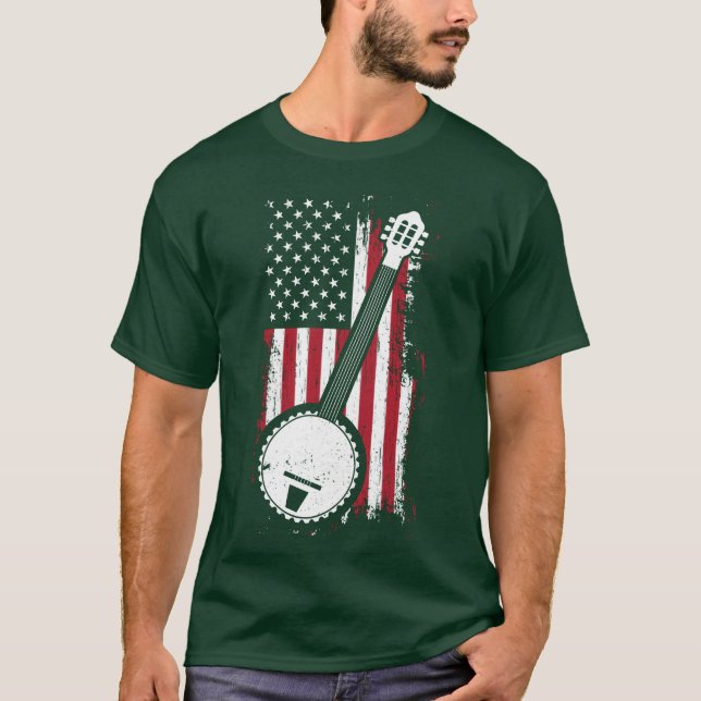 Bluegrass Banjo American US Flag Musician Gift vin T-Shirt (Vorderseite)