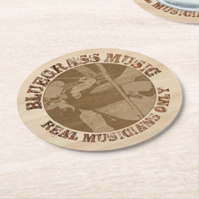 Bluegrass Music Real Musicians only in Wood Runder Pappuntersetzer (Angewinkelt)