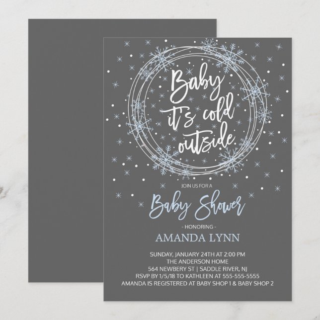BlueGray Baby Es ist kalte Außendusche Einladung (Vorne/Hinten)
