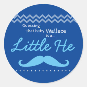 BlueGuessing baby Boy Little He Gender Reveal Runder Aufkleber