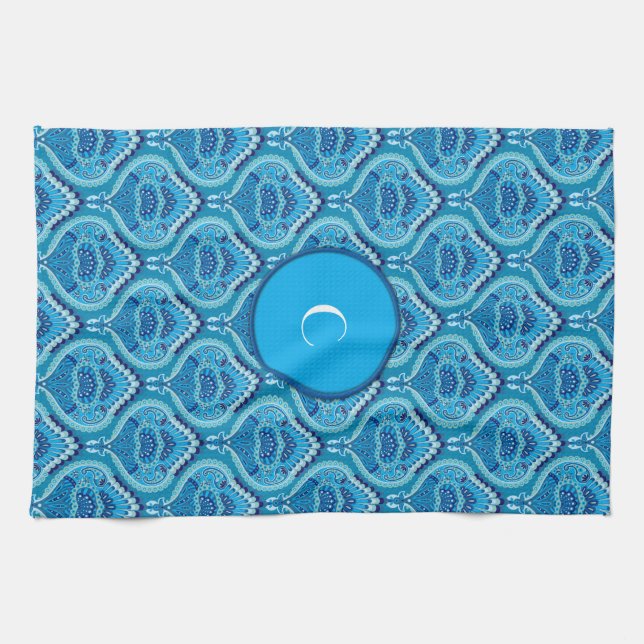 Blueish - Feathered Paisley Geschirrtuch (Horizontal)