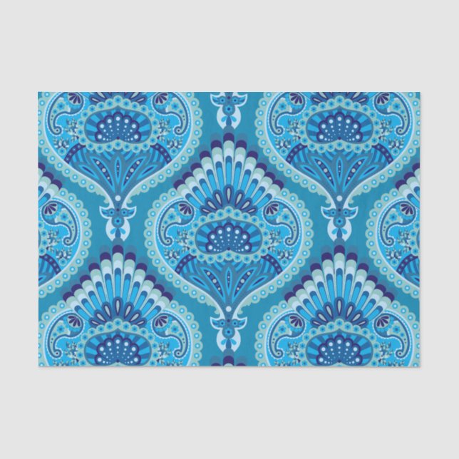 Blueish - Feathered Paisley Seidenpapier (Vorderseite)