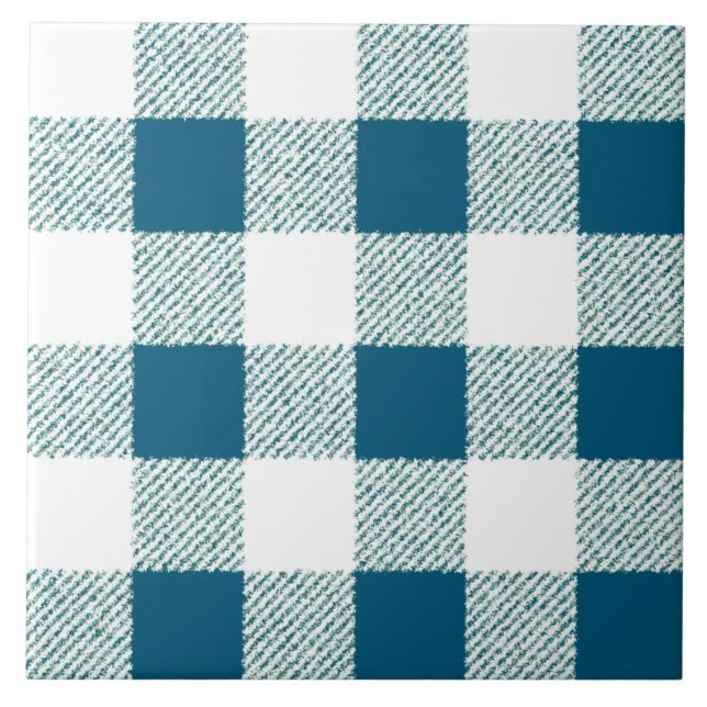 Blueish Gingham Karo Pattern Fliese (Vorderseite)