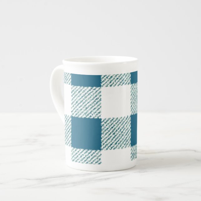Blueish Gingham Karo Pattern Prozellantasse (Vorderseite Links)