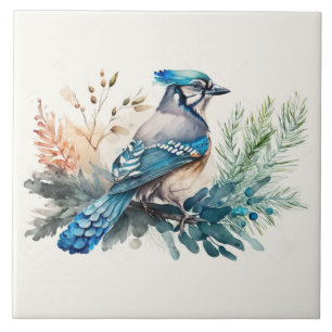Bluejay in einer Aquarellfarbe Fliese