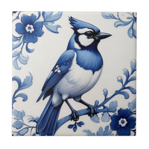BlueJay Jay Bird Delft Blue und White Asian Floral Fliese