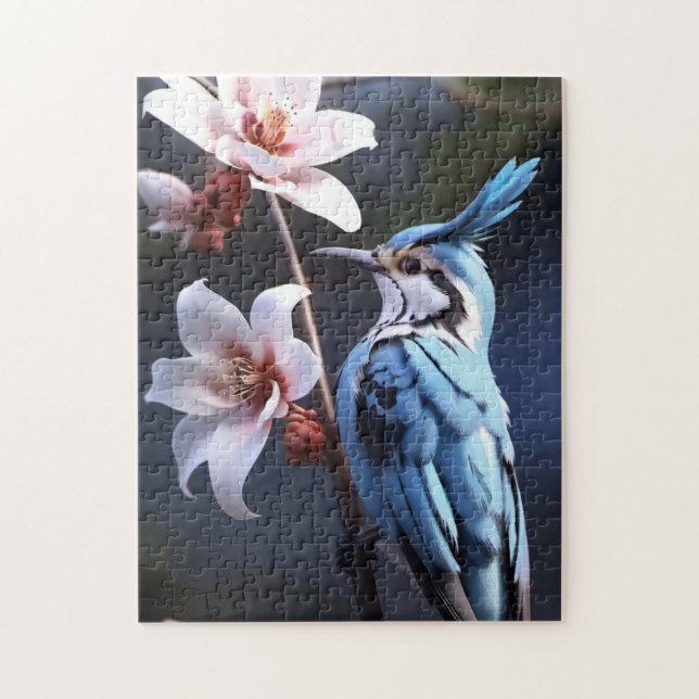 Bluejay und Blume (Vertikal)