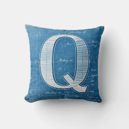 Blueprint Monogram Letter Q Kissen