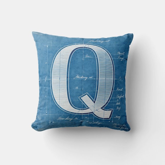 Blueprint Monogram Letter Q Kissen (Vorderseite)