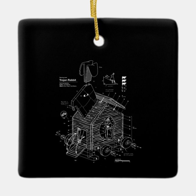 Blueprint Trojan Horse Rabbit Funny Keramikornament (Vorderseite)