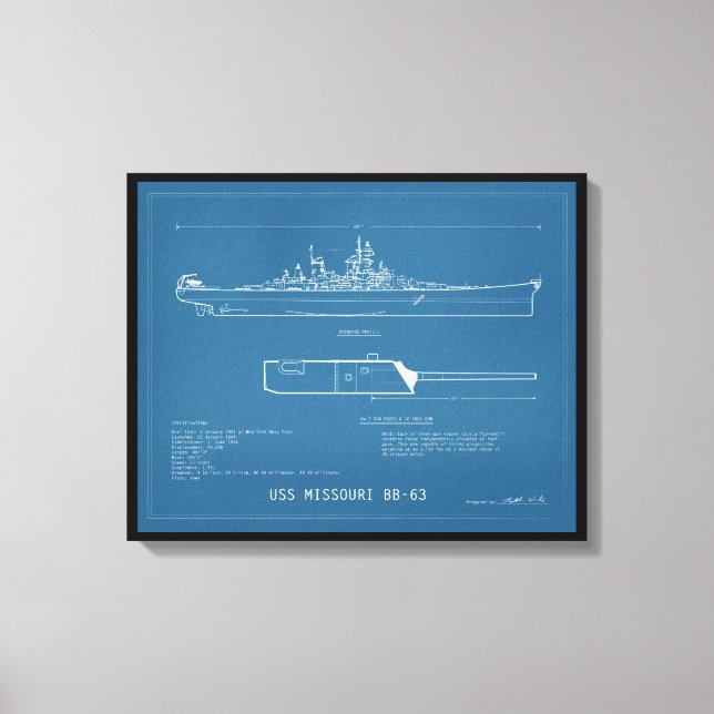 Blueprint USS Missouri BB-63 Leinwanddruck (Vorderseite)