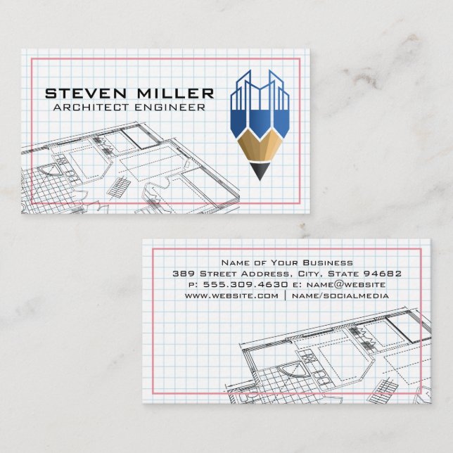 Blueprints | Architektenlogo | Gitter Visitenkarte (Vorne/Hinten)