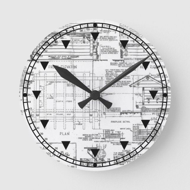 Blueprints Runde Wanduhr (Vorderseite)
