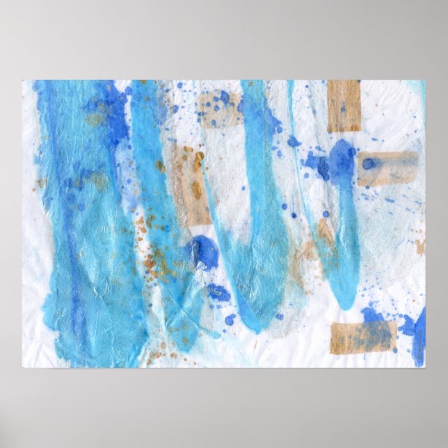 Blues 028 Abstraktes Aquarellpapier Poster (Vorne)